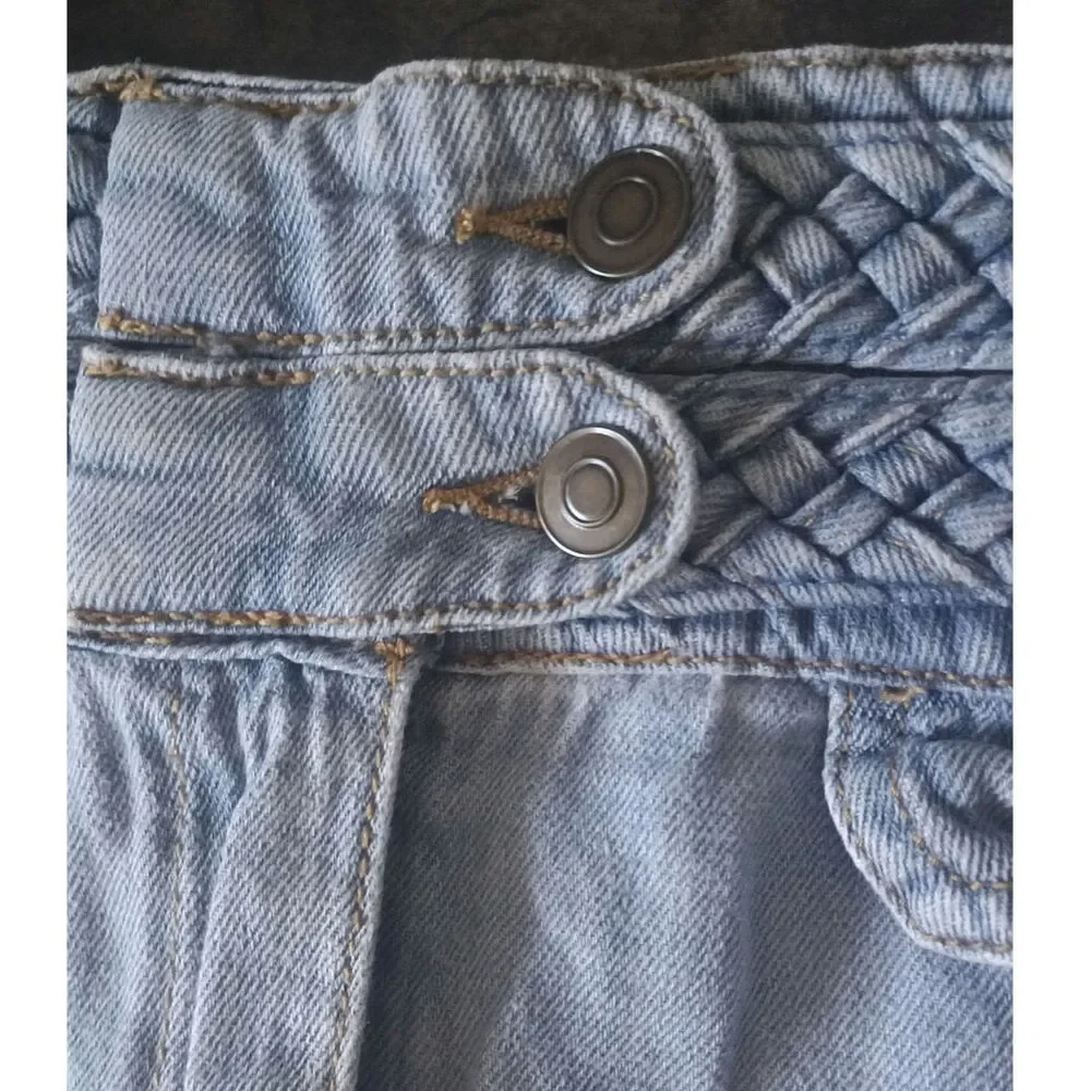 Free People Denim Mini Skirt High Waist Button Front Light Wash Womens Size 0